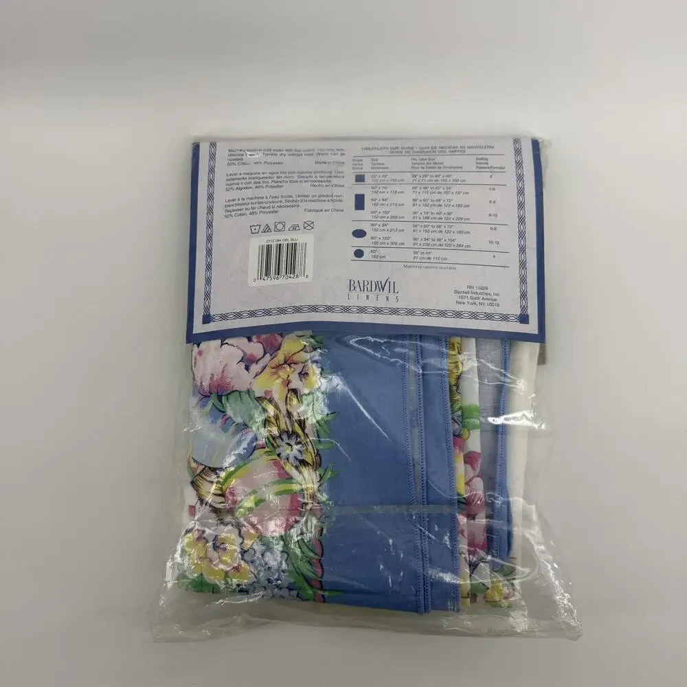 Vtg 80s Bardwil Linens Spring Blossom Tablecloth 60x84 Blue Oblong Easter Bunny